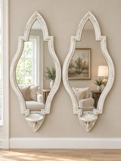 Set of 2 Decorative Wall Mirror Candle Sconces