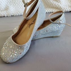 Sparkly Wedge Shoes With Ankle Strap- Youth Size 1 Girls