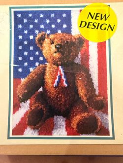 Vintage Americana Rug Wall Hanging 30x23 Teddy Bear American patriotic