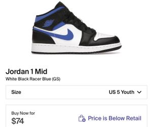 Jordan 1 Mid White Black Racer Blue (GS)