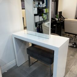 White Double Side Salon Station With Mirrors