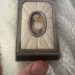 Vintage Mirror Pill Box  With Lipstick