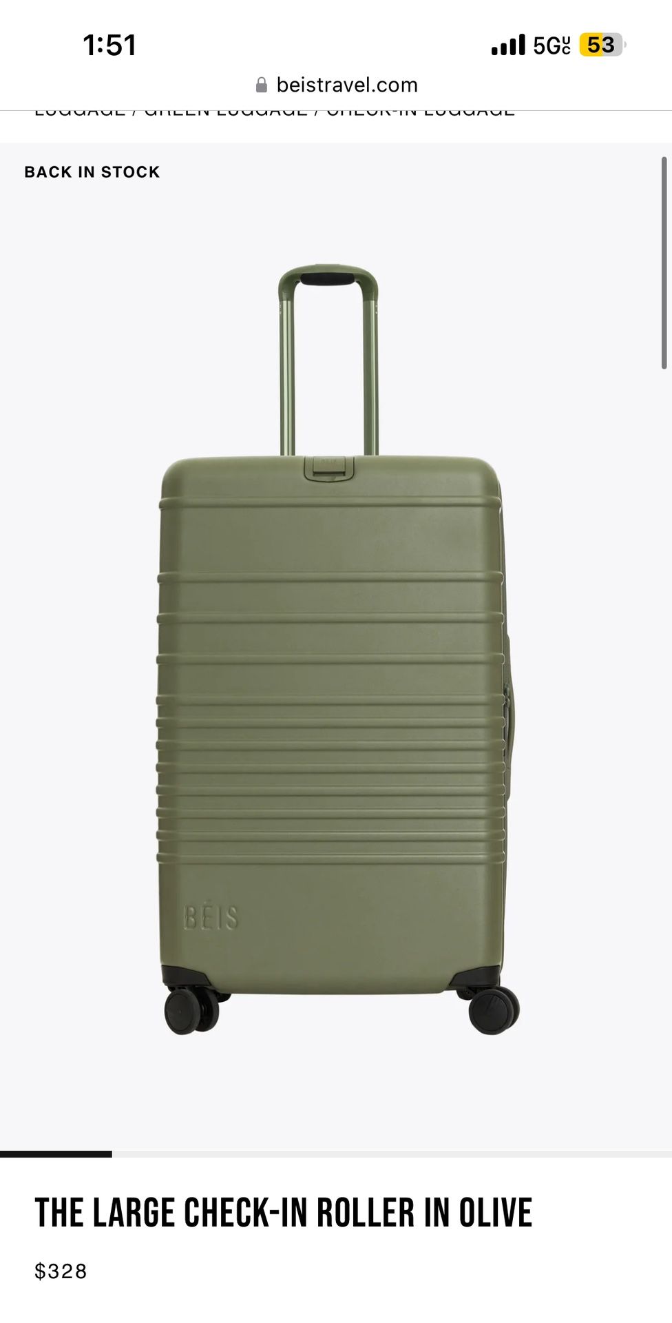 Beis The Large Check-In Roller in Olive