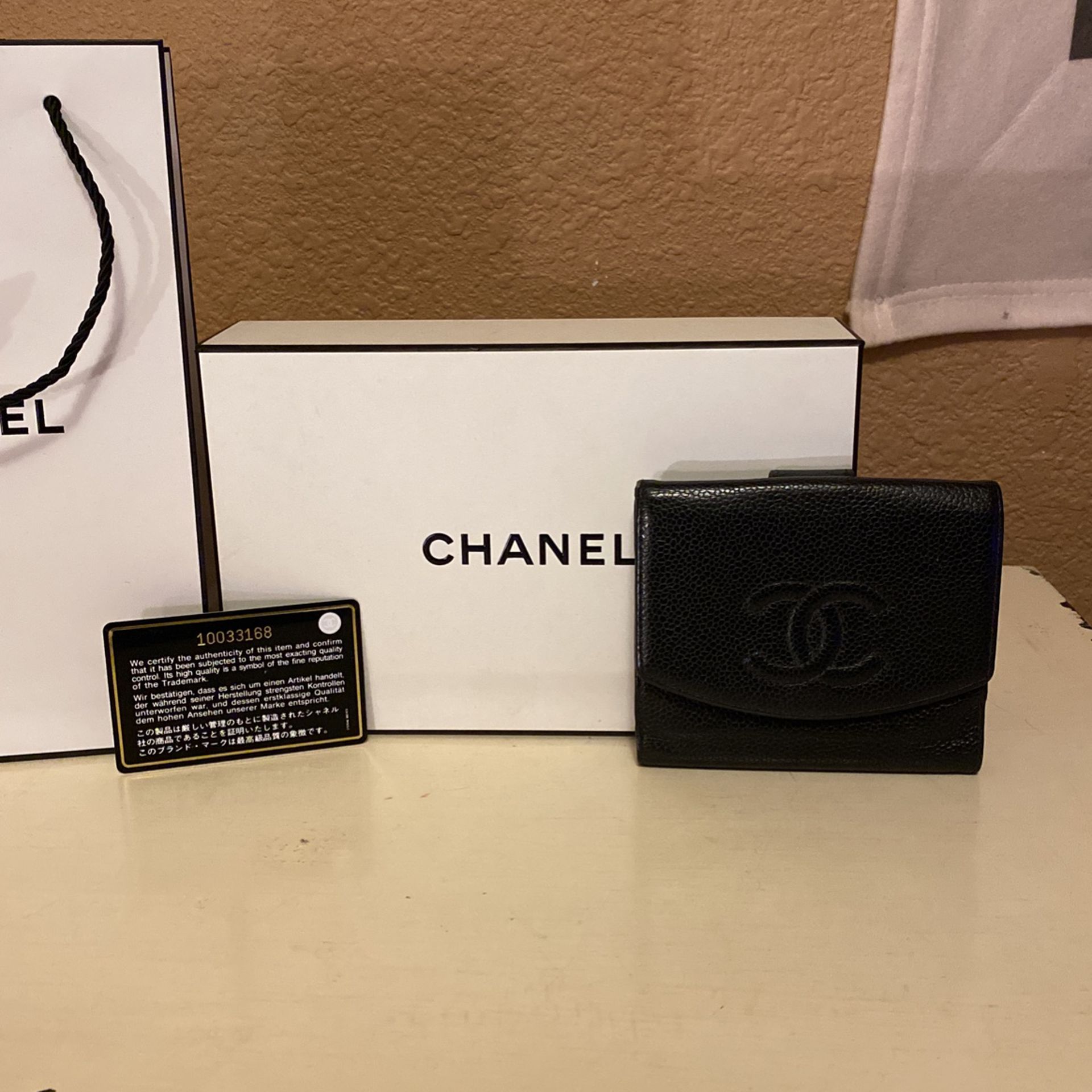 Chanel Authentic New Womens Cc Logo Black Caviar Skin Leather Bifold Wallet With Serial Number Seal And Authenticity Card $300 Obo C My Other Items 
