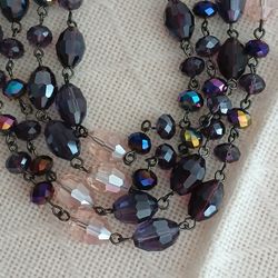 JOAN RIVERS Long Glass Bead Rope Necklace, Purple & Pink, Single Strand Chain, 1990s Vintage Beaded Necklace 62in