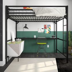 DHP Miles Metal Full Loft Bed with Desk, Black