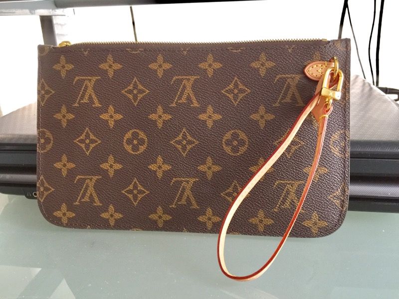 Auth Louis Vuitton Monogram Neverfull Pouch Purse Clutch Fuchsia