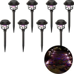 8 Pack LED Auto Solar Powered Color Changing Stainless Steel Path Lights, Waterproof & Dusk to Dawn