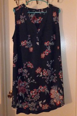 XL Navy Blue Floral Sleeveless Shift Dress