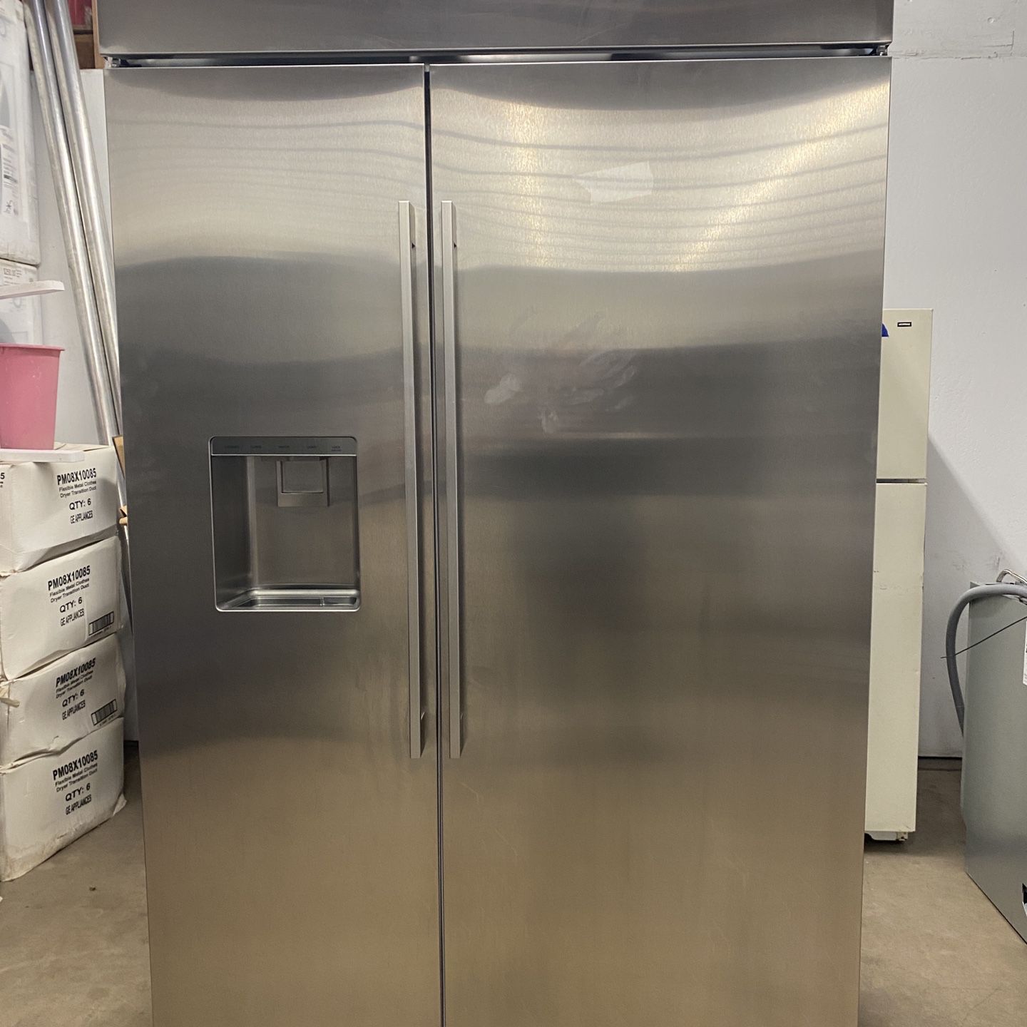 Stainless Steel GE Monogram Side By Side Built In Refrigerator and Freezer