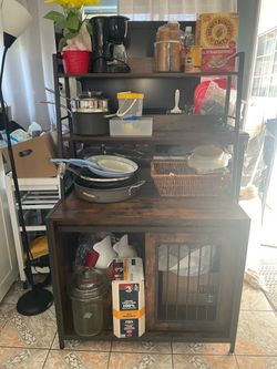 Rustic Brown Baker's Rack with Cabinet
