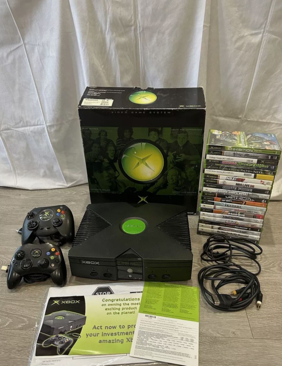 Microsoft Xbox Original Console W/ 2 Controllers In Original Box + 21 Games!