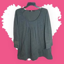 Agnes Orinda Dark & Light Marble Gray Top w Lace Inset In 3/4 Sleeves Wm 2X