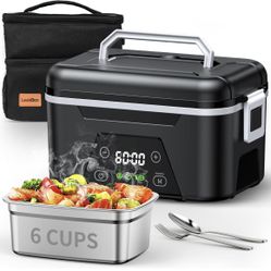 Quessa Cordless Heated Lunch Box for Adults, 1.5L (6 Cups) Portable Electric LunchBox Battery Powered with Scheduled Heating, (All-round Heated) Recha