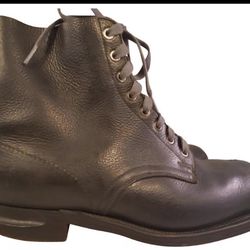 40'S EUROPEAN MAN WORK ARMY BOOTS LOGGER BLACK LEATHER SIZE 44 A/10 VINTAGE
