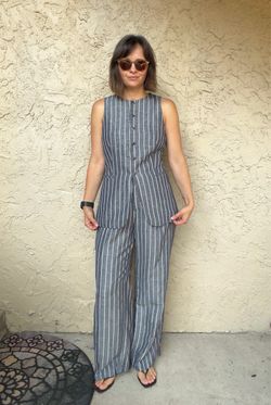 Women's Pinstripe Two-Piece Vest and Pants Set