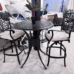 3pc Cast Aluminum Bar Table Set 