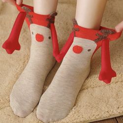 New Cute Adult Reindeer Christmas Holiday Novelty Socks with Hands