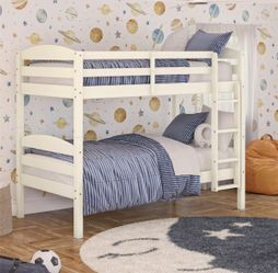 Solid Wood Twin-over-Twin Convertible Bunk Bed, Vanilla