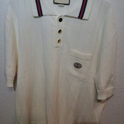 Gucci 100% Cotton Tan Lace Knit Mens Polo T-Shirt XL