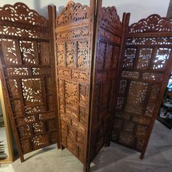 Hand-Carved Wooden Room Divider Screen