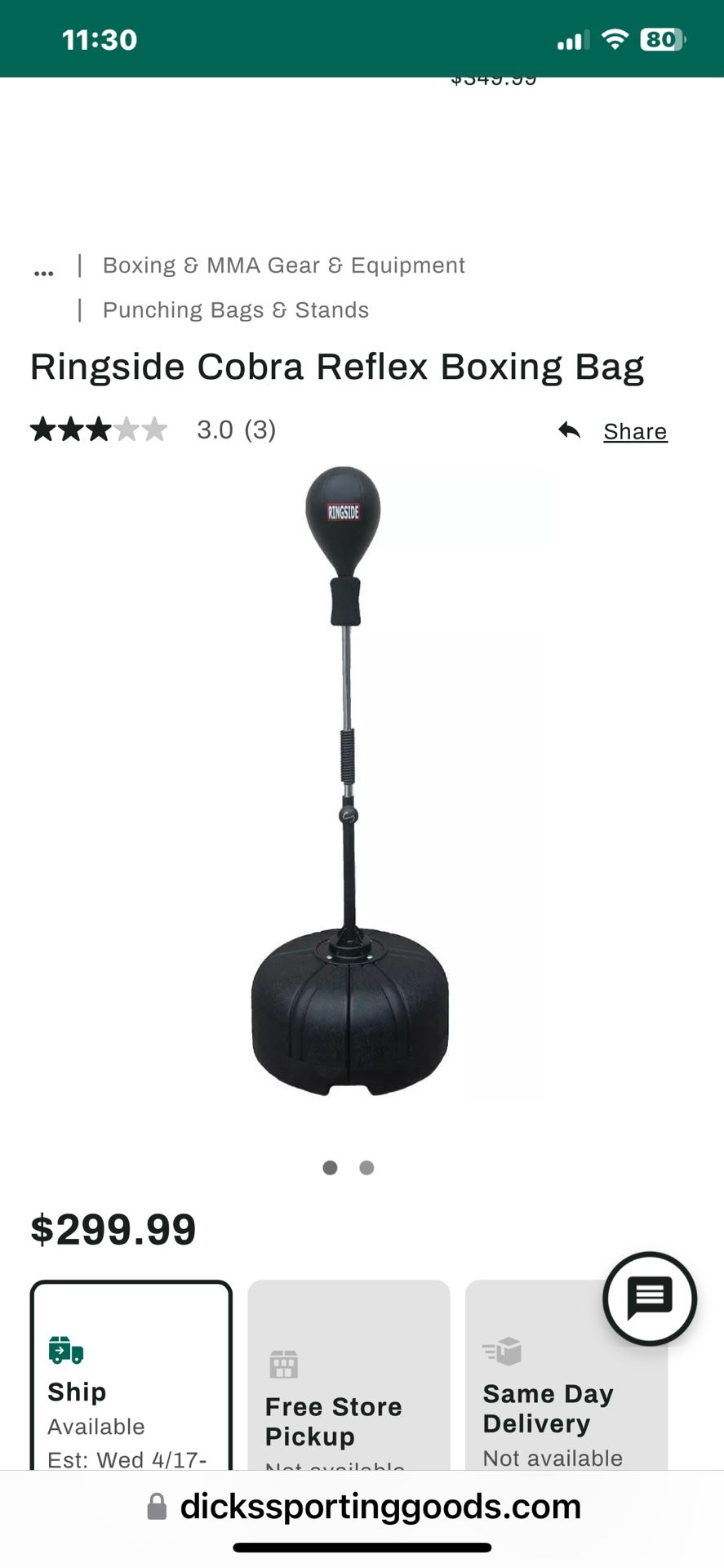 Ringside Cobra Reflex Boxing Punching Bag (New Version) for Sale in