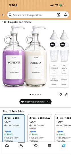Glass Laundry Dispenser Bottles Set of 2