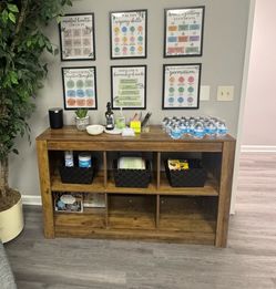 Console Table, Rustic Wood Entryway Table with 6 Storage Cubes,