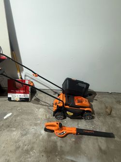 LawnMaster Electric Lawn Mower and Blower Set Obo