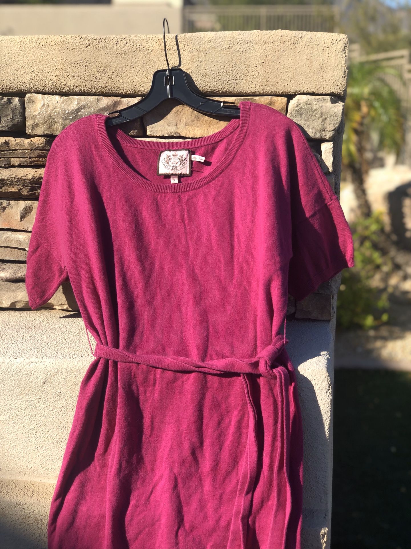 Juicy Couture 15% cashmere fuchsia tunic. Size small, comes with sash. Short sleeves, 85% cotton