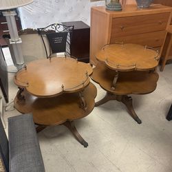 Pair of vintage 2-tiered end table top with mahogany -