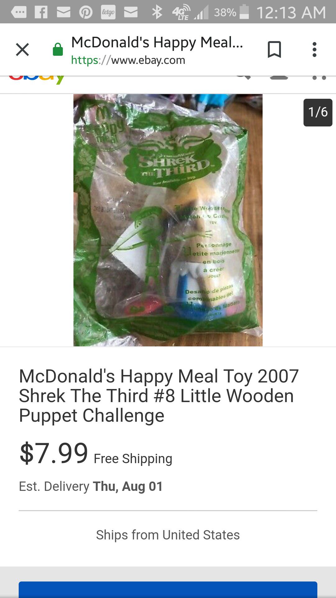 Little wooden puppet shrek happy meal toy