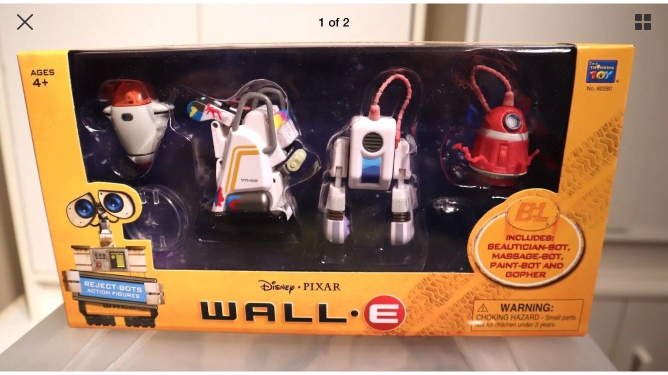 Rare Wall-E Reject Bots action figures Disney Pixar Thinkway Massage Paint robots
