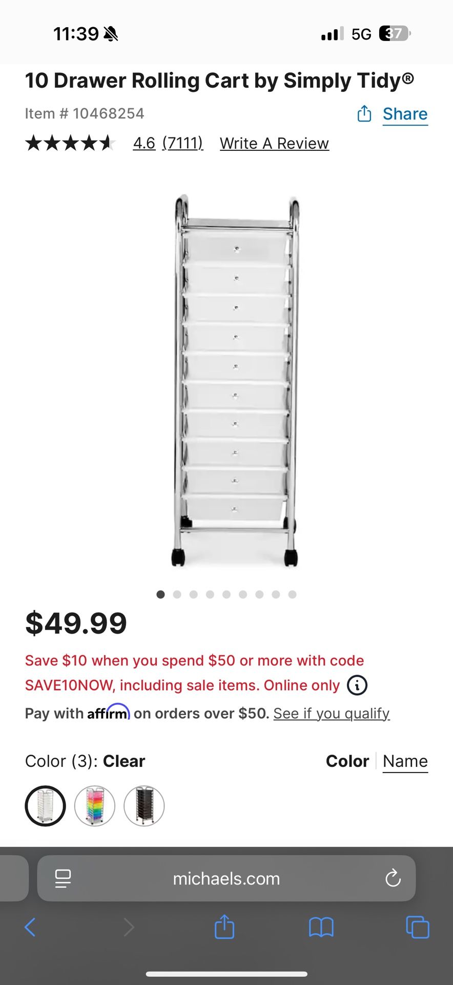 1 0 Drawer Rolling Cart by Simply Tidy