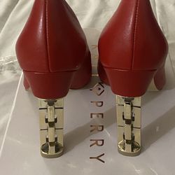 Katy Perry Spanish Red Leather /gold Heels 4 Inch Heels Size 9/39 