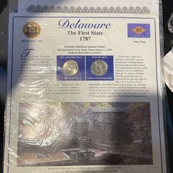 Delaware “First State” 1787 Commemorative Quarter Display – P & D Uncirculated Coins w/ COA