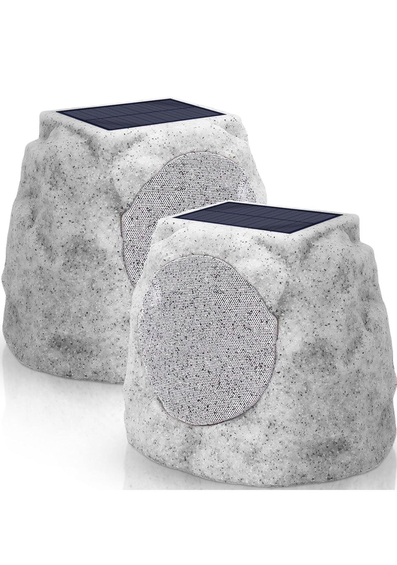 Outdoor Speakers Waterproof 2pack for All Seasons & Solar Powered with Rechargeable Battery Rock Speakers Wireless Bluetooth with Colorful LED Light f