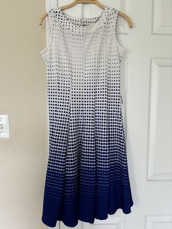White And Dark Blue Combination Dress 