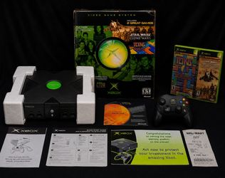 RARE Original  Xbox Console w/ Stars Wars The Clone Wars & Tetris World CIB