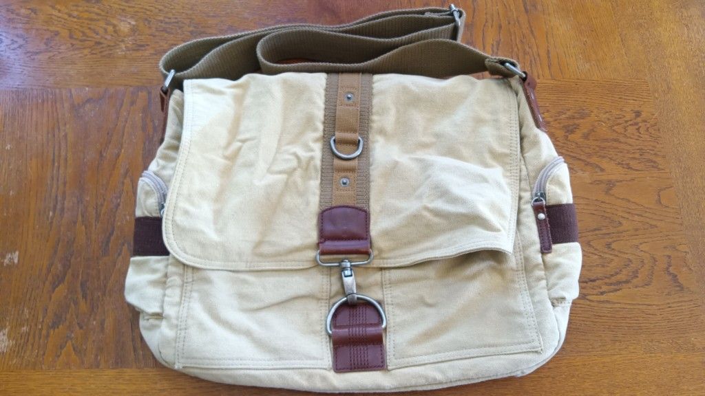 Canvas Leather satchel messenger bag see our other great vintage art jewelry collectibles sports items now posted