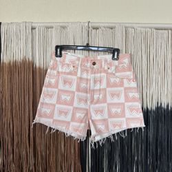 Pink and white high waisted Wrangler Festival shorts; brand new with tags, perfect condition
