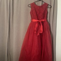Girls red Princess Tulle Lace Flower Dress