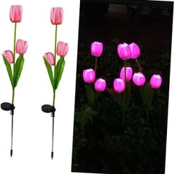 Sosoport 2 Pack Solar Led Tulip Lights Garden Stake Lights Outdoor Garden Decor Waterproof Solar Flower Lamps Led Garden Lamps for Patio Landscape Lam