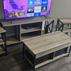 Table Set   TV Stand , Coffee Table Openable,  2 Small Tables