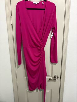NWT Long Sleeve Deep Pink Long Sleeve Wrap Midi Dress Womens XL Lark & Ro