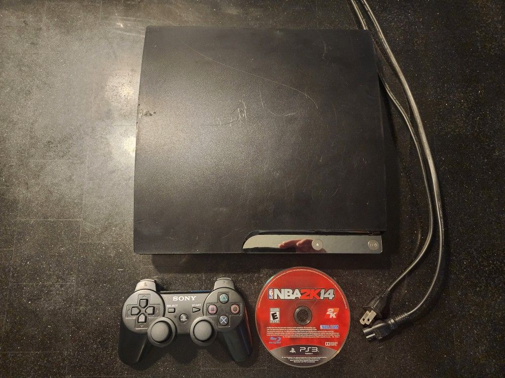 PS3 Slim Console, CHECH2501B, 320g, Power Cord, 1 Sony Dualshock 3 Controller, 3 Games, Good Condition 