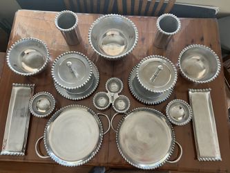 Threshold Aluminum Silver Bowl Set, Shiny Finish, Round Beaded Edge Serveware