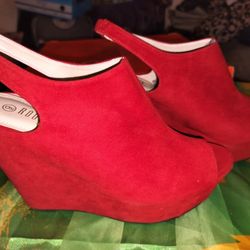 NWT And Box Rouge Red Swede Heels, Size 9