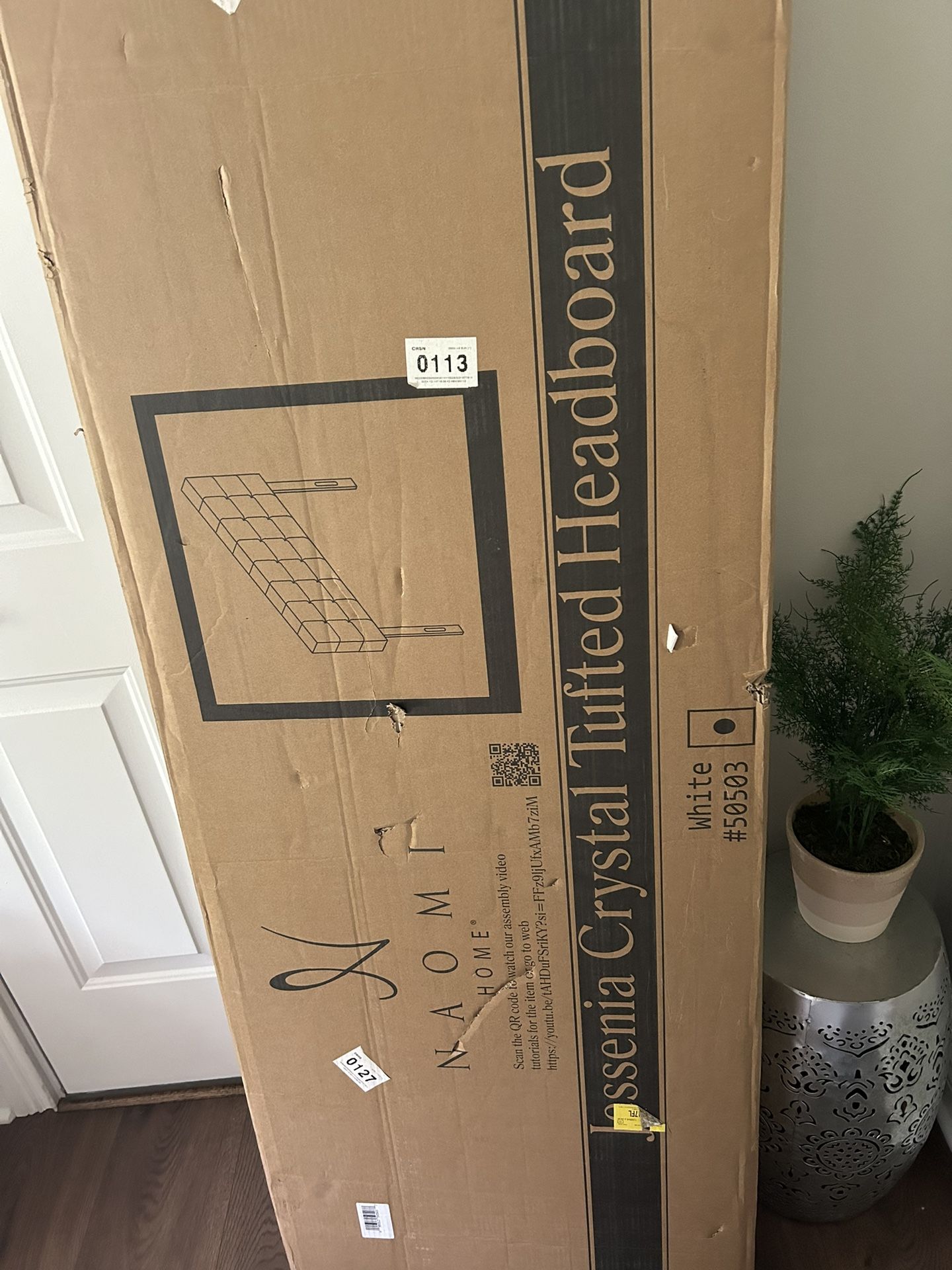 New In Box White Tufted Headboard (Queen Size)