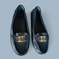 Tory Burch Kendrick Pebbled Black Leather Driving Flats Loafers Women’s Size 6 M
